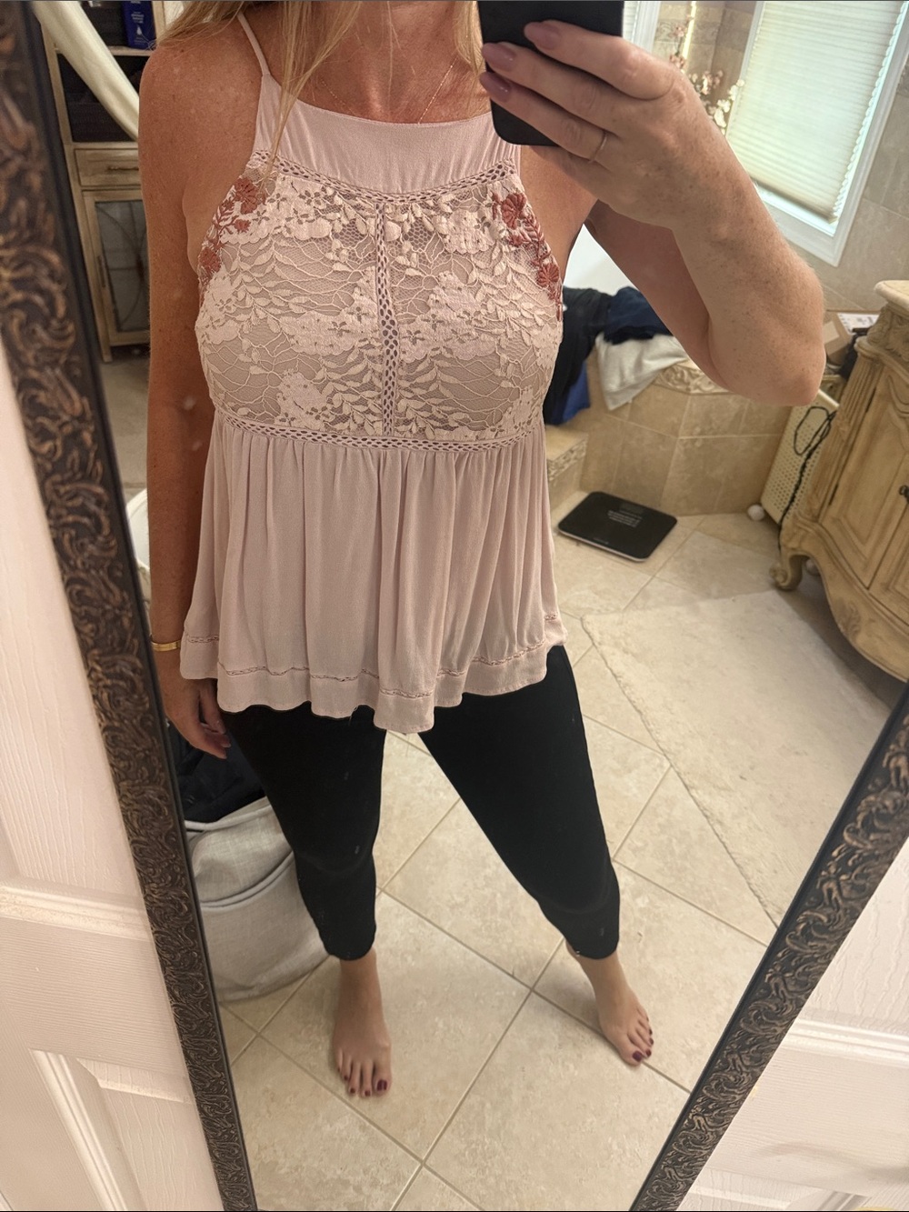Lace-Front Halter Women's Top in Blush